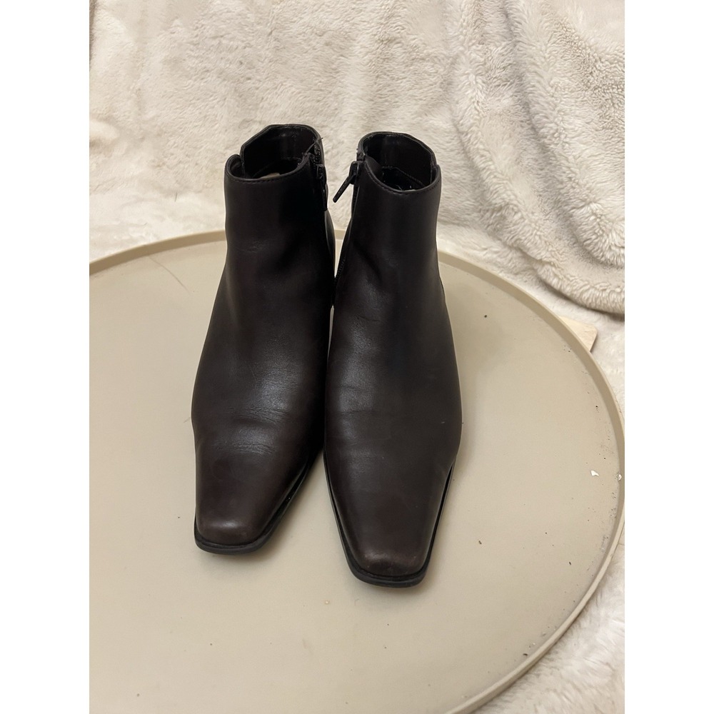 Bandolino Murley Ankle Boots Brown Leather 6.5 M Zipper Block Heel F-MURLEYWM